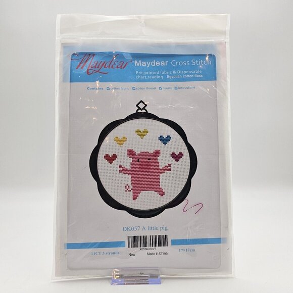 Maydear A little Pig Cross Stitch Kit Pre-Printed Fabric - Picture 1 of 4